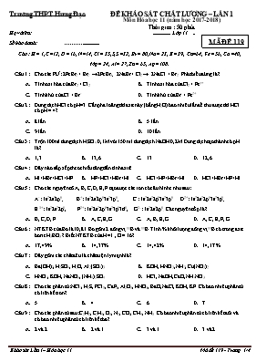 Đề khảo sát chất lượng lần 1 môn Hóa học Lớp 11 - Mã đề 119 - Năm học 2017-2018 - Trường THPT Hưng Đạo